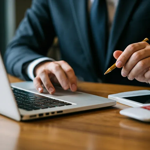 Lawyer drafting contracts on laptop